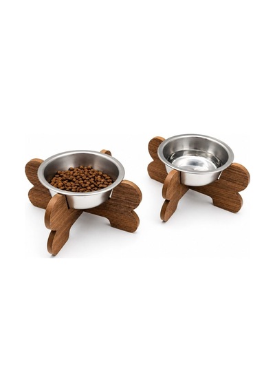 Paslanmaz Çelik Kedi - Köpek Mama Ve Su Kabı - İkili - Çapraz Ayak - 350 Ml