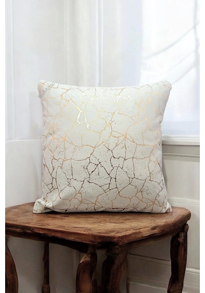 Soho Kumaş Altın Varak Desenli Dekoratif 4'lü Kırlent Yastık Kılıfı Seti 42 x 42 CM Krem