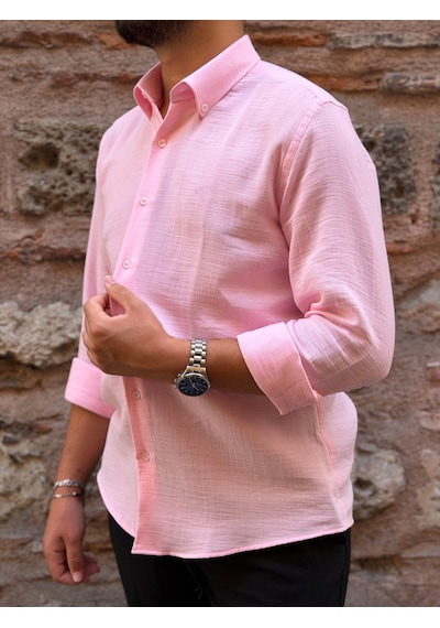 Slim Fit Uzun Kol Müslin Pamuk Rahat Nefes Alabilen Kumaştan Yaka Düğmeli Hediye Kutulu Erkek Gömlek Fs-004202 - Pembe-3368 Slim Fit Uzun Kol Müslin Pamuk Rahat Nefes Alabilen Kumaştan Yaka Düğmeli Hediye Kutulu Erkek Gömlek Fs-004202 - Pembe-3368