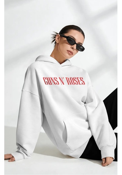 Sevbano Guns N' Roses Rock Metal Müzik Grubu Sırt Baskılı Unisex Oversize beyaz