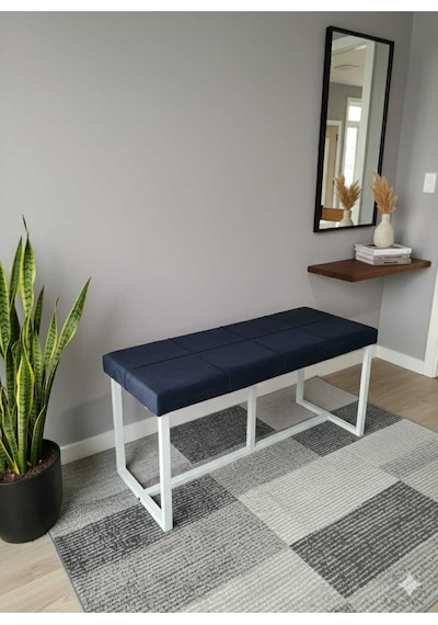 Özcan Metal Puf Bench Metal Ayaklı Bench Puf Bank Antre Mutfak Salon Yatak Odası Puf Bank 105 40 Lacivert