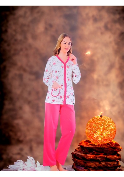 Girist Pamuklu Rahat Xl Bayan Pijama Takımı Pembe Açık Pembe