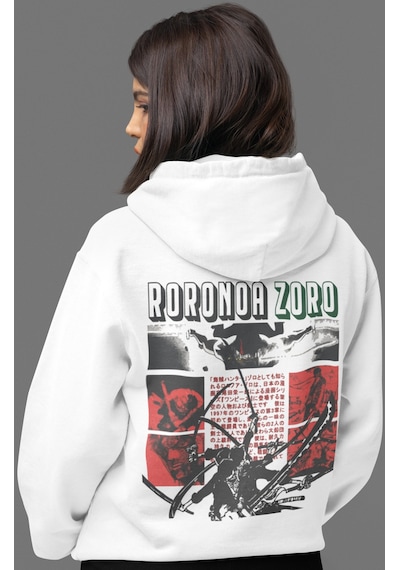 Sevbano Roronoa Zoro One Piece Anime Sırt Baskılı Unisex Oversize Penye H beyaz