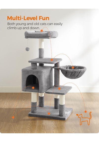 Pct52w 110 Cm Kedi Ağacı, Açık Gri Açık Gri, Clawfy Koleksiyonu Pct52w