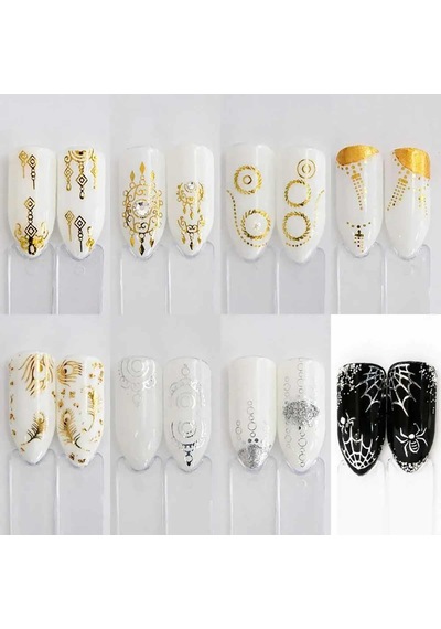 Adanil 30'lu Sticker Set Altın ve Gümüş Renk Nokta Çizgi Desen Nail Art Sticker Set
