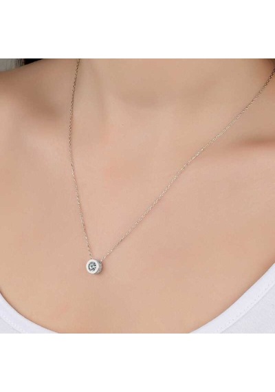 Swarovski Taşlı Gümüş Çember Tektaş Kadın Kolye (523077598)