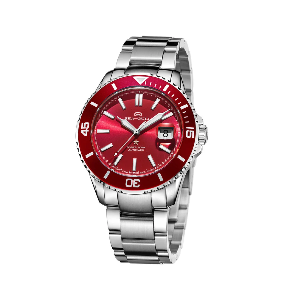 Sea-gull Ocean Serisi 200m Su Geçirmez, Safir Kristal Camlı, Gravürlü Arka Kapaklı 44 Mm Diver Saat Metalik