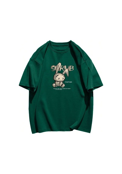 Noıssey Karikatür Ve Grafik Tasarım Oversize T-shirt Cartoon/letter Serisi Kod195 Yeşil