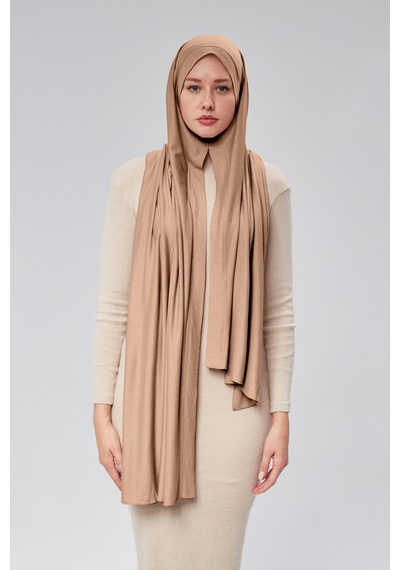 Sonbaharmoda Kadın Tesettür Penye Şal Hazır Pratik Geçmeli Kolayca Takabilir Uzun Dört Mevsim Pamuklu Şal Sütlü Kahve