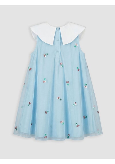 Lcw Kids Bebe Yaka Nakışlı Kız Çocuk Prenses Elbisesi Mavi Baskılı