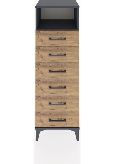 Hyperion Dolap Tek Raflı 6 Çekmeceli 44x44x134 Antrasit-çam Antrasit