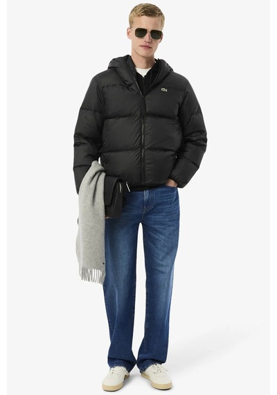 Lacoste Relaxed Fit Down Fill Jacket Kaz Tüyü Dolgu Sabit Kapüşonlu Siyah Mont Siyah