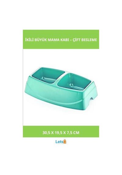 İkili Büyük Plastik Mama Kabı Mor Mavi Yeşil Pembe 30,5x19,5x7,5 Cm