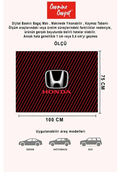 Dijital Baskı Dekoratif Honda Desen Araba Bagaj Matı Yıkanabilir Bagaj Havuzu