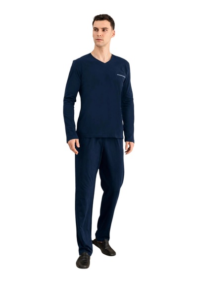 Elitepoint 1251 Erkek V-yaka Kışlık Pijama Takım Lacivert