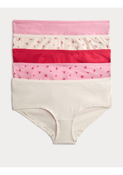 Marks & Spencer 5'li Cotton Lycra Short Külot Seti T61005102X Pembe Mix