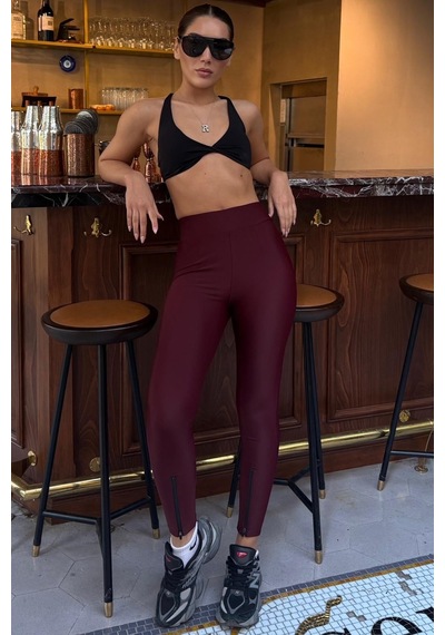 Madmext Bordo Active Fit Fermuarlı Tayt Mg2791 M