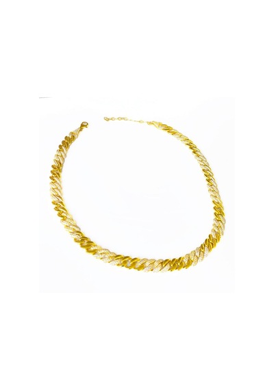 Kalın Gurmet Zincir Yarısı Taşlı Yarısı Taşsız Gümüş Choker Kolye Rose Gold