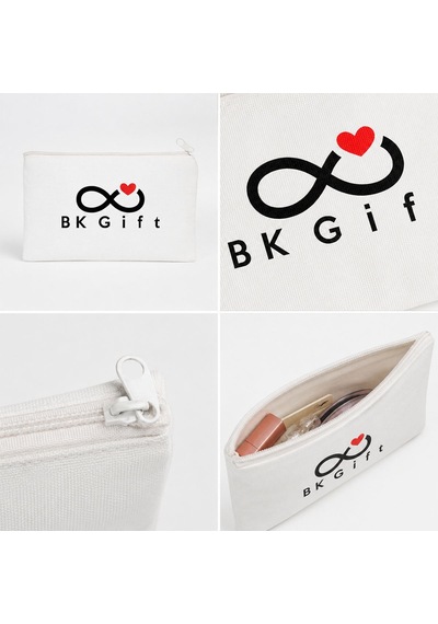 Bk Kurumsal Logonuza Özel 10 Adet 19x12 Cm Fermuarlı Kumaş El Cüzdanı Kurumsal Baskılı Promosyon Beyaz