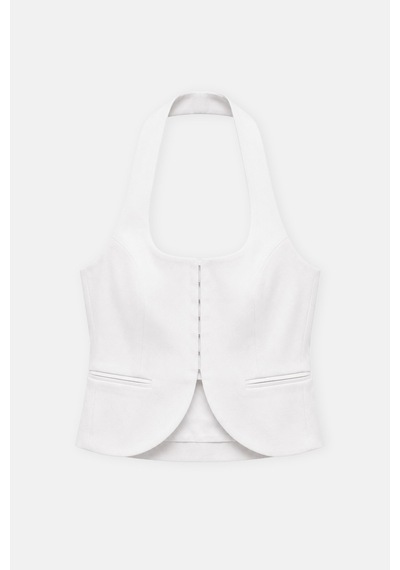 Thalure Kadın Beyaz Halter Yaka Crop Yelek