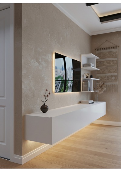 Resital Ledli Duvara Monte Tv Sehpası - Beyaz - W6012-1 Beyaz