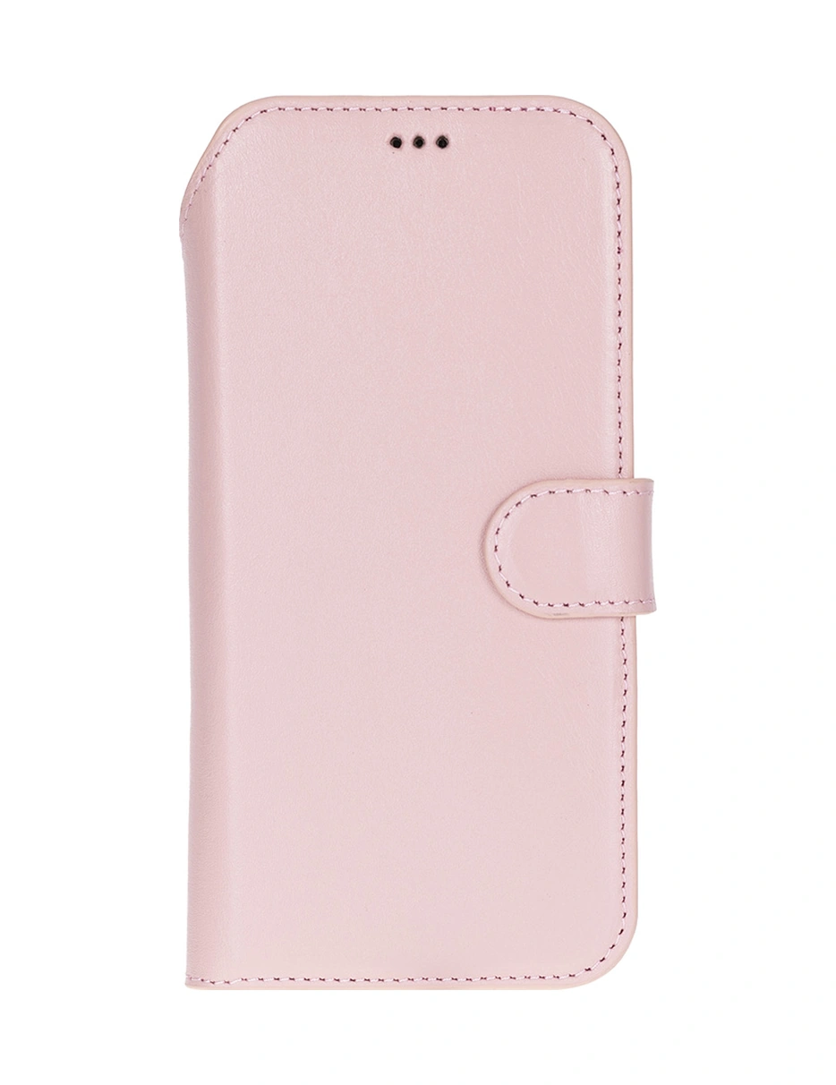 Apple Uyumlu iPhone 17 Pro İçin, Hakiki Deri, El Yapımı Cüzdanlı Kılıf, Magsafe İle , İç Yüzeyi Kadife, Pembe Pembe