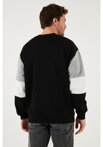 Buratti Pamuklu Relaxed Fit Bisiklet Yaka Şardonlu Renk Bloklu Erkek Sweat 5905298T Siyah