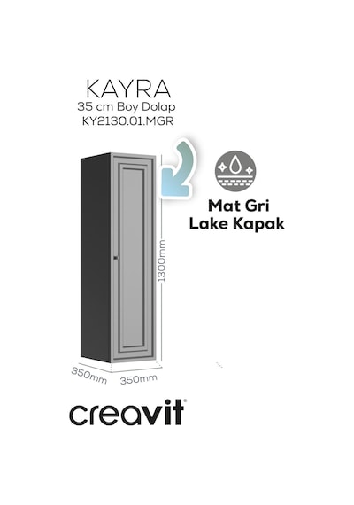 Creavit Kayra Boy Dolabı 130cm Mat Gri Mat Gri Creavit Kayra Boy Dolabı 130cm Mat Gri Mat Gri