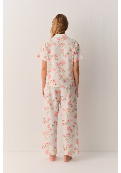 Suwen Ellen Pamuklu Gömlek Yaka Pijama Takımı Sh26517660b338 Ekru