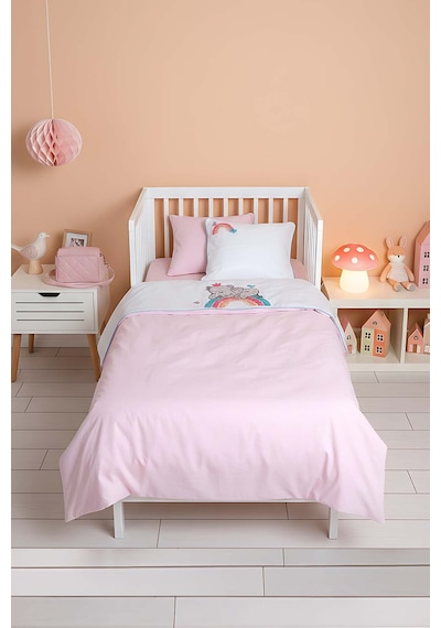 Lucky Pembe Punch Nakışlı %100 Pamuklu Bebek Nevresim Takımı Çok Renkli