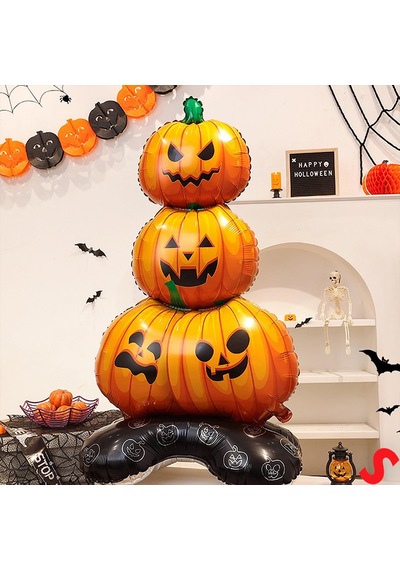 Halloween Ayaklı Ve 3 Katlı Balkabağı Folyo Balon, 109cm X 61cm 0-99