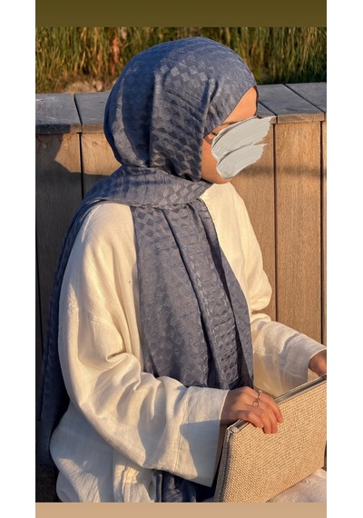 Qalortex Scarf Premium Pamuklu Jakar Şal-buz Mavi