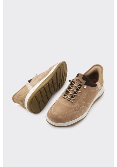 Derinet Hakiki Deri Lastik Bağcıklı Erkek Sneaker Kum Nubuk Kum Nubuk