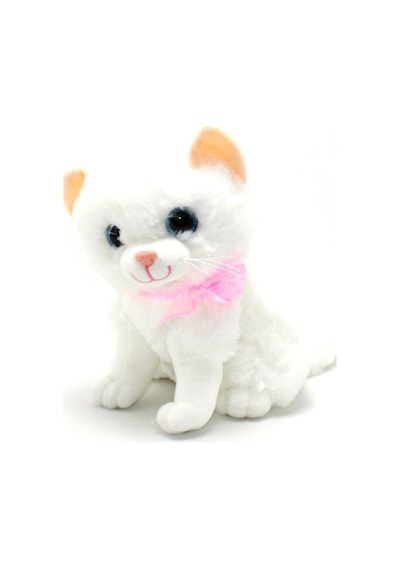 Miyavlayan Sesli Sarı Beyaz Desenli Peluş Kedi Beyaz