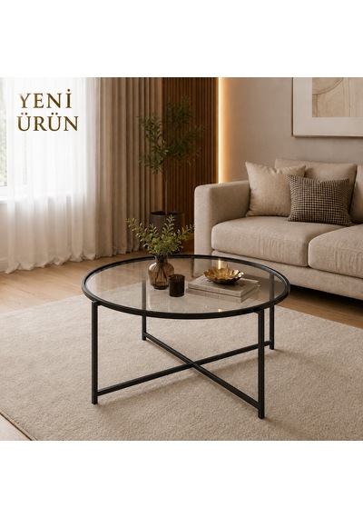 Sun Şeffaf Camlı Orta Sehpa Siyah