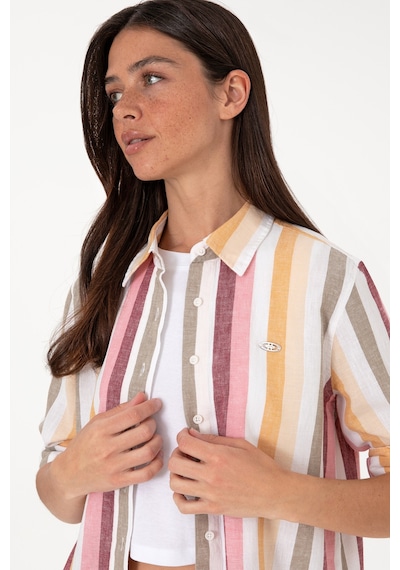 U.S. Polo Assn. Kadın Turuncu Çizgili Uzun Kollu Tunik Gömlek 50305877-VR202 U.S. Polo Assn. Kadın Turuncu Çizgili Uzun Kollu Tunik Gömlek 50305877-VR202