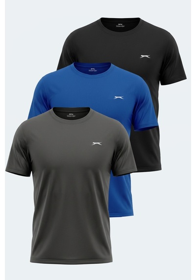 Slazenger Odalıs 3 Lü Set Erkek Tişört Siyah - Koyu Gri-lacivert