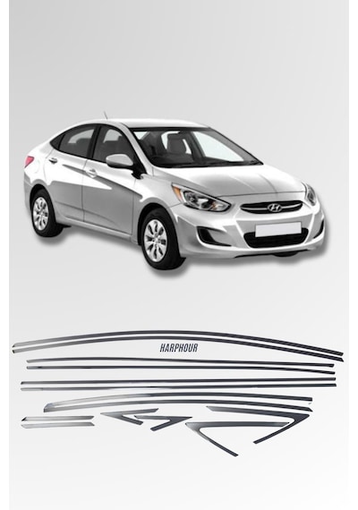 Hyundai Accent Blue Tam Tur Krom Cam Çıtası 14 Parça Paslanmaz