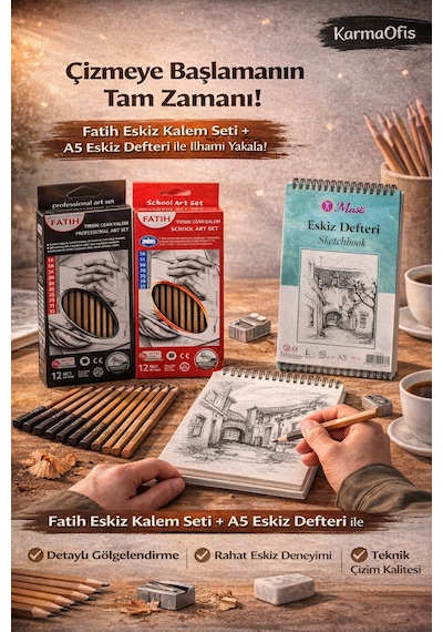 24 Lü Eskiz Kalem Seti + Spiralli A5 Eskiz Defteri Çizim & Sketchbook Seti 50 Yaprak 90g