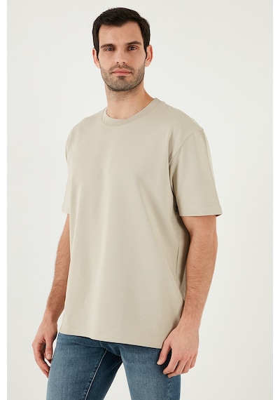Buratti Pamuklu Bisiklet Yaka Relaxed Fit Basic Erkek T Shirt 5902610 Açık Taş