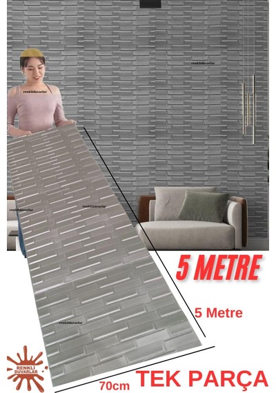 Tek Parça 70x500cm 1 Adet Gri Piramit Opak Model Yapışkanlı Ev Ofis Salon Duvar Paneli Kağıdı Nw65