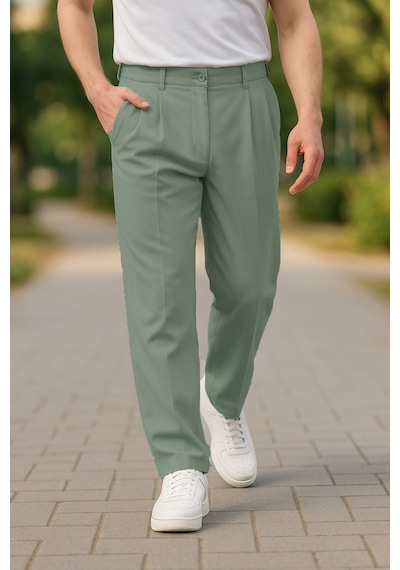 Cedy Denim Yüksek Kalite Erkek Yüksek Bel Pileli Baggy Chino Pantolon C358 Yeşil
