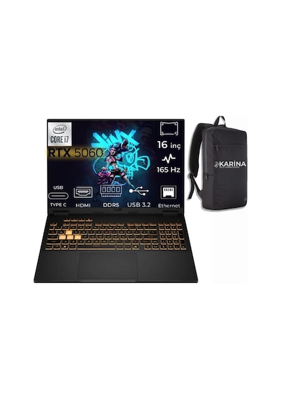 Asus TUF Gaming F16 FX608JMR-RV024-041 i7-14650HX 16 GB 1 TB SSD RTX5060 16" W11P Dizüstü Bilgisayar