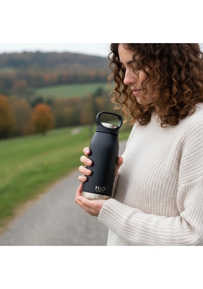 Lexroo Siyah Paslanmaz Çelik Termos Matara - 530 Ml Kilitli Kapaklı Sızdırmaz Mug