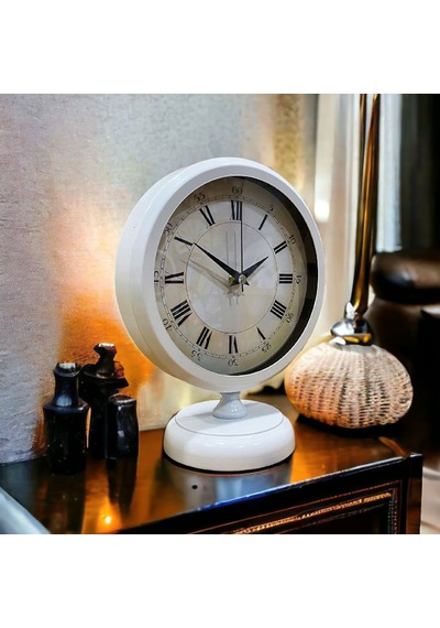 Beyaz Metal Ofis Salon Otel Masa Saati 25*20 cm Y5