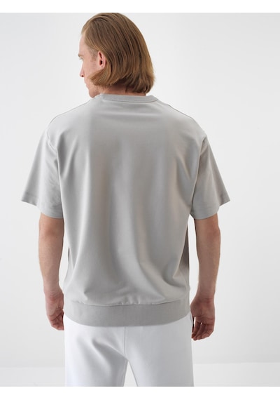 Xint Gri Pamuk Dokulu Oversize Tişört 502213