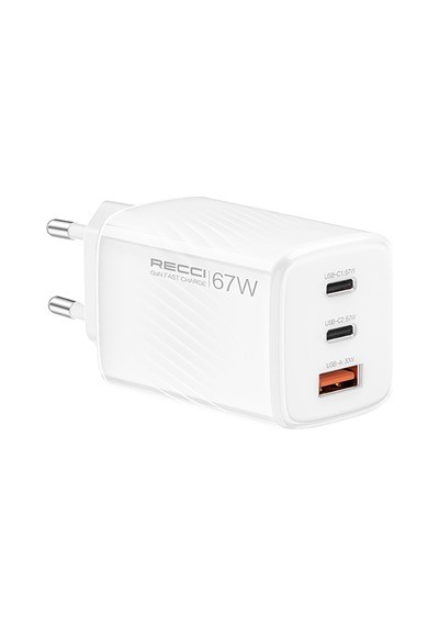 Recci Rc85e Gan Teknolojili Hızlı Şarj Başlığı Usb-a To Type-c Pd 67w Kablolu Şarj Seti Beyaz