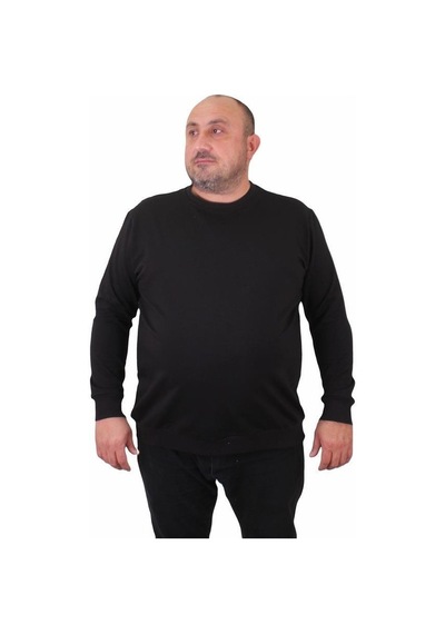 Starbattal Büyük Beden Sıfır Yaka Classic Sweat 23216 Sıyah-Sıyah Siyah