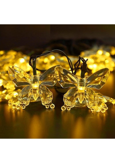 30 Led 4 Metre Güneş Enerjili Kelebek Gün Işığı 8 Mod Led Bahçe T