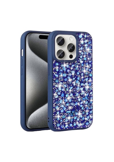 Apple Uyumlu iPhone 15 Pro Max Kılıf Parlak Taşlı Tasarım Zore Linea Diamond Kapak Lacivert